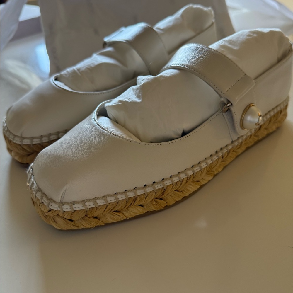 Jimmy Choo Fayence White Mary Jane Espadrilles